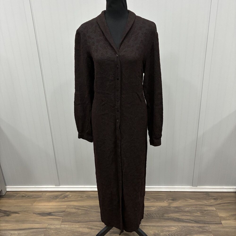 Eileen Fisher M Dress Brown Italian Fabric Textured Button Down Long Sleeve Maxi